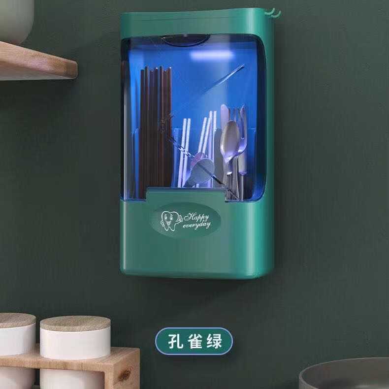 多功能消毒筷子筒瀝水家用免打孔壁掛式筷子籠簍筒帶蓋防塵消毒機