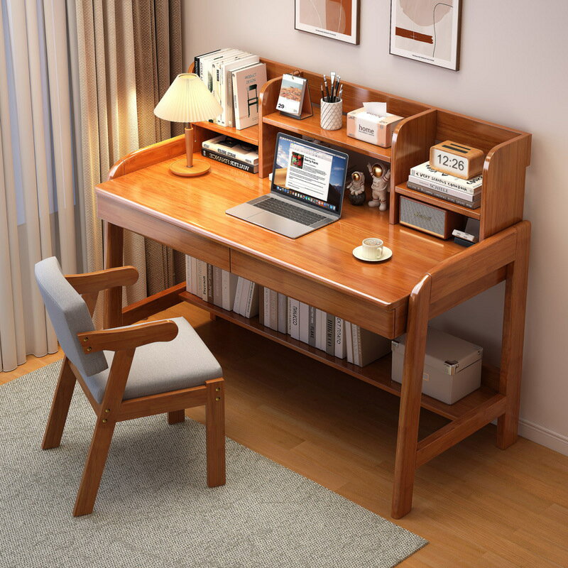 電腦桌 辦公桌 小戶型書桌書架一體臥室床頭寫字桌簡約家用辦公桌實木兒童學習桌
