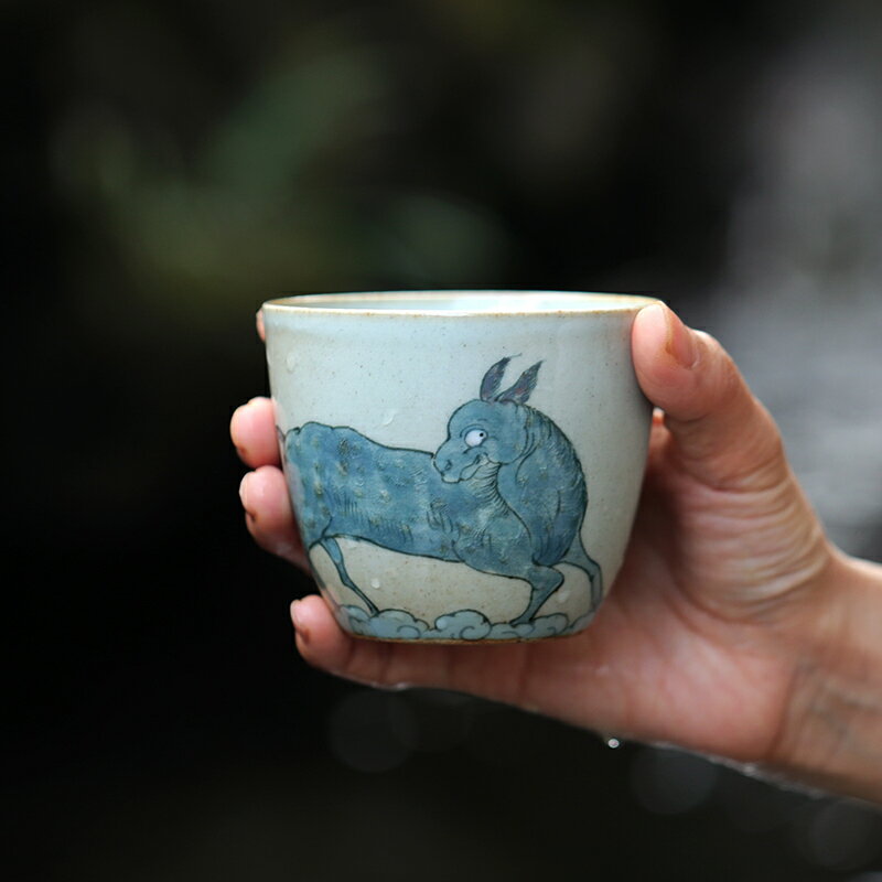 山水間 山海經神話系列 藍馬主人杯手繪陶瓷大號茶杯水杯復古杯子