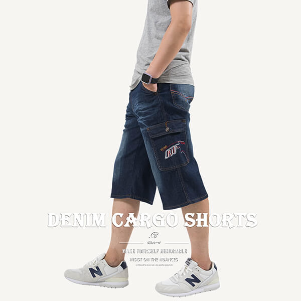 七分牛仔褲 分工作褲 牛仔短褲 牛仔工作短褲 多口袋丹寧側袋褲 彈性牛仔工作褲 貓爪刷白牛仔褲 工裝褲 口袋褲 側貼袋短褲 Cropped Jeans Denim Shorts Cargo Shorts Jeans Shorts Cargo Pants Men's Jeans Embroidered Pockets (307-7448-08)牛仔色 L XL 2L 3L 4L 5L (腰圍:30~41英吋/76~104公分) 男 [實體店面保障] sun-e