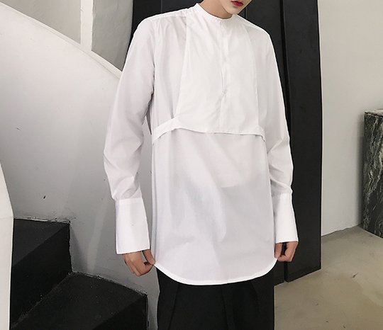 FINDSENSE H1 2018 夏季 新款 個性 中性 簡約 精緻 氣質 假兩件 長袖 襯衫 男 襯衣 獨家款