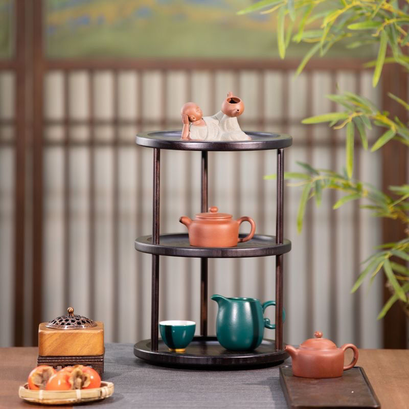 免運 可開發票 水杯架 茶杯架 紅酒架 楠竹旋轉博古架桌上茶杯架桌面茶具置物架收納盒茶桌道茶葉茶壺架 快速出貨