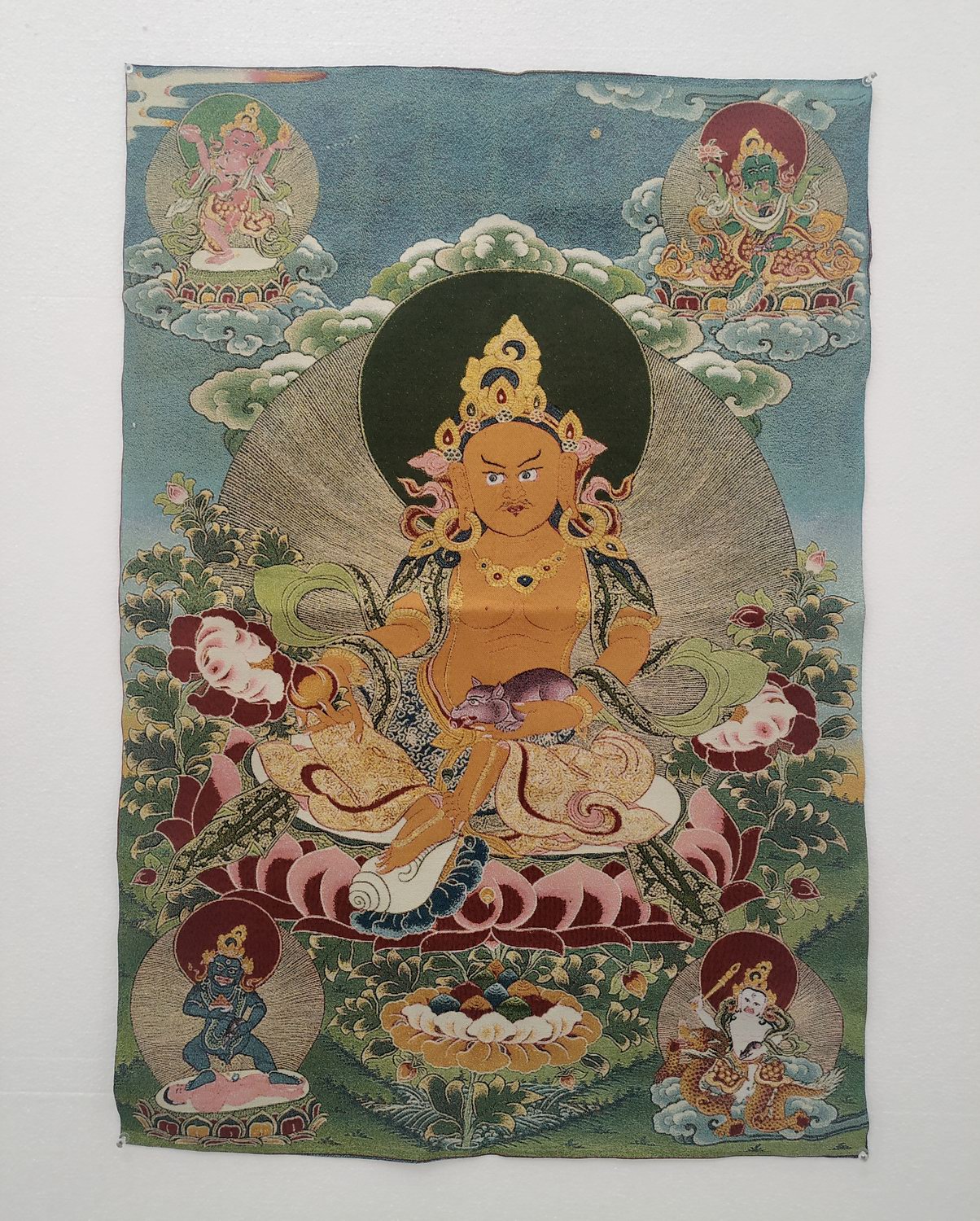 西藏唐卡佛像織錦絲綢刺繡蘇繡 尼泊爾唐卡財寶天王 黃財神像