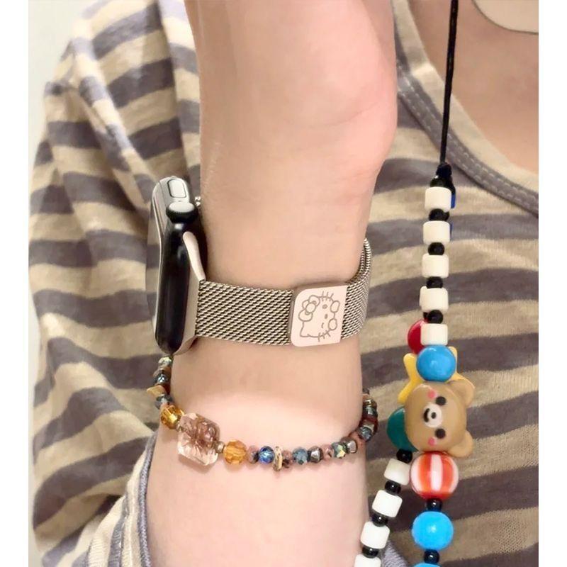 iwatch s11 蘋果錶帶 kitty貓 米蘭尼斯 金屬磁吸 apple watch 11代 女 輕便耐用 升級款 強勁磁性 優質不鏽鋼 粉色 18mm