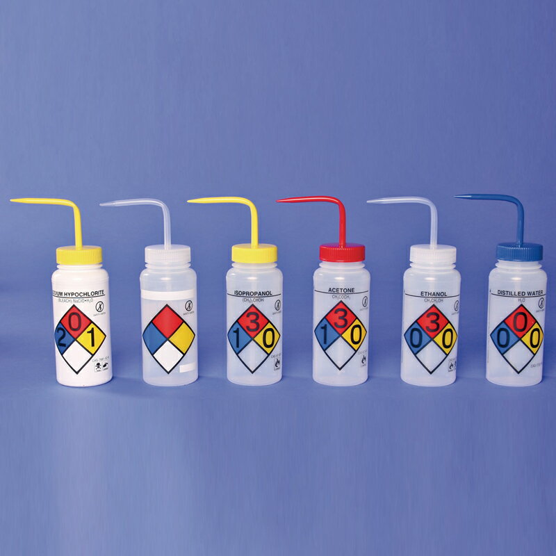 《Bel-Art》彩色安全洗瓶 PE Bottle, Wash, Self Venting Labelled
