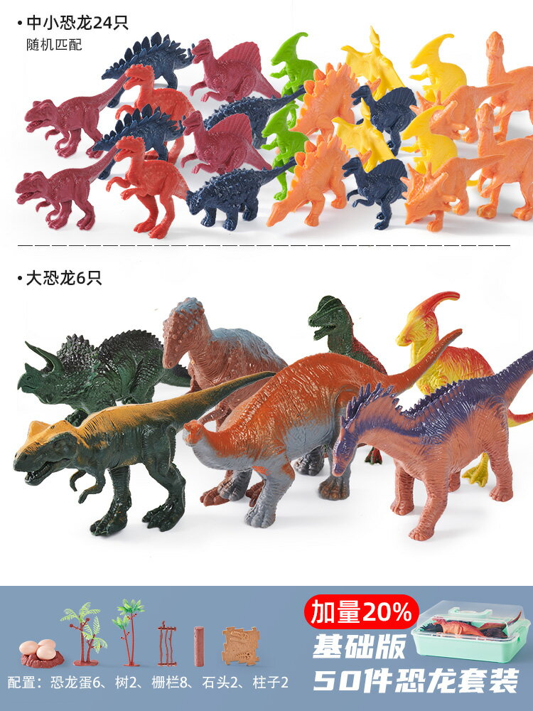 動物模型玩具 恐龍玩具兒童套裝塑膠軟膠模型小孩三角霸王龍男孩小仿真動物空龍【MJ6563】