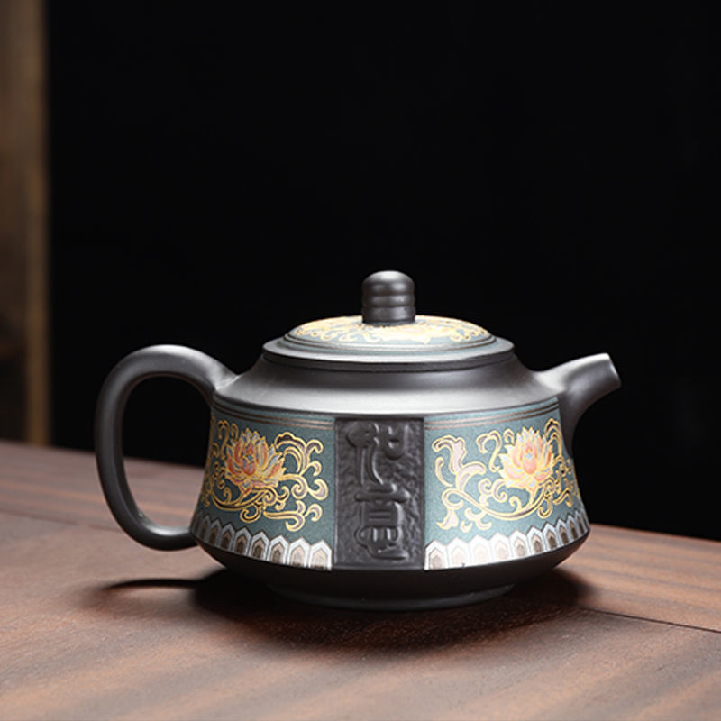 茶壺 紫砂壺 康樂品三畝陶紫砂如意纏理枝茶壺家用功夫茶具復古浮雕如意泡茶壺