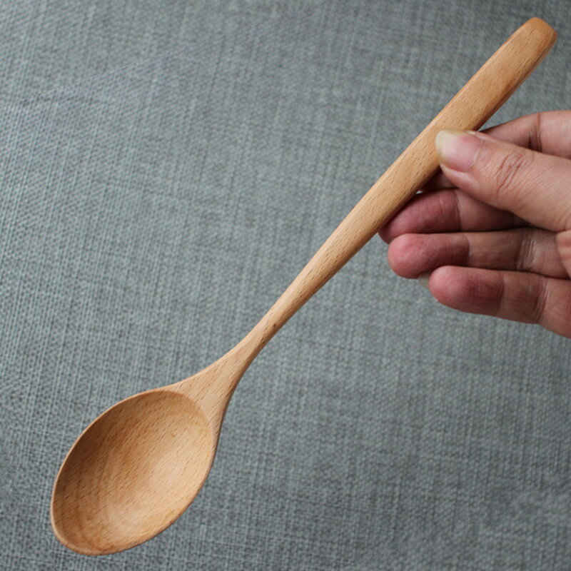 日式家用實木勺子用餐吃飯勺長柄攪拌勺便攜湯勺湯匙甜品勺蜂蜜勺