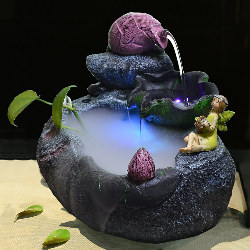 中式禪意創意流水招財裝飾玄關茶臺辦公室桌面加濕器風水擺件禮品