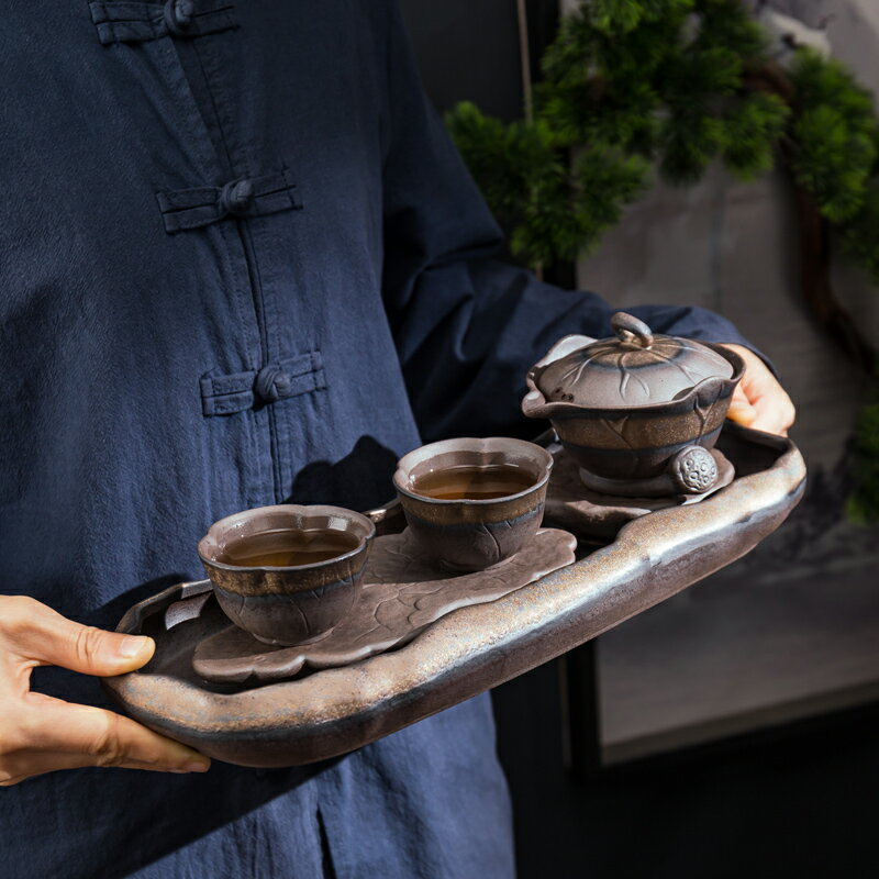 功夫茶具一壺兩杯粗陶幹泡茶盤套裝日式整套旅行辦公陶瓷茶壺禮盒