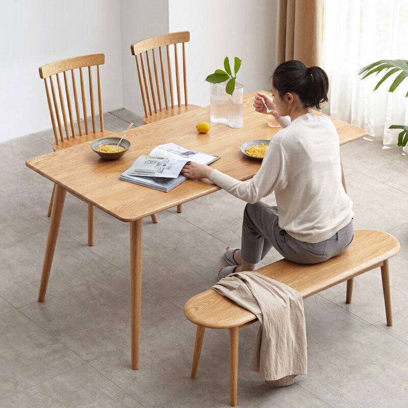 實木餐桌簡約飯桌戶型橡木桌椅餐廳辦公桌