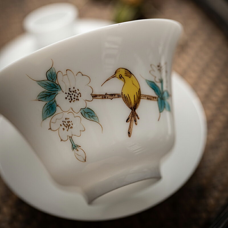 陶瓷手繪蓋碗茶杯薄胎三才蓋碗手工家用茶具茶杯單個泡茶碗 3