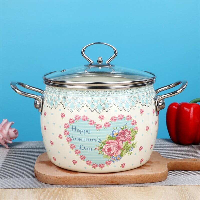 CF89加厚琺瑯搪瓷加深燉鍋煮食鍋湯鍋厚實家用廚房鍋具電磁爐明火