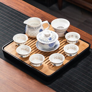 玲瓏鏤空蜂窩茶具套裝家用客廳陶瓷蓋碗茶壺泡茶用品功夫茶杯組合