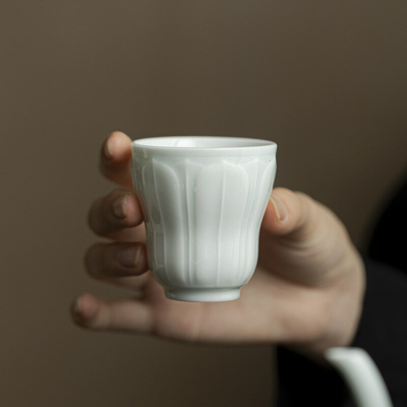 仿宋湖田窯影青瓷浮雕蓮花主人杯品茗杯聞香杯家用復古泡茶喝茶杯