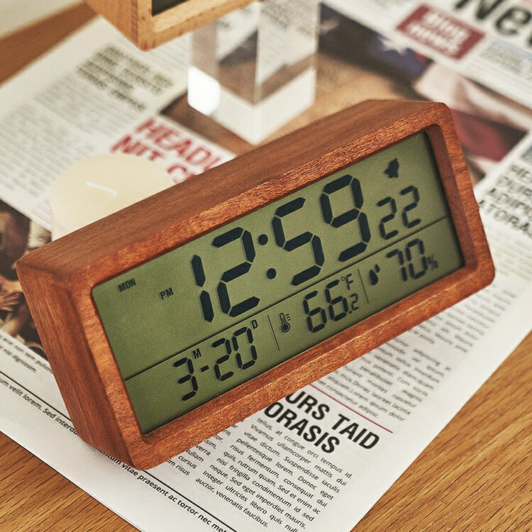 新款實木制作時鐘簡約溫濕度1906時鐘夜光床頭鐘大屏創意木頭鬧鐘【林之舍】