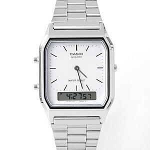 CASIO卡西歐方型白面雙顯鋼錶【NEC45】柒彩年代