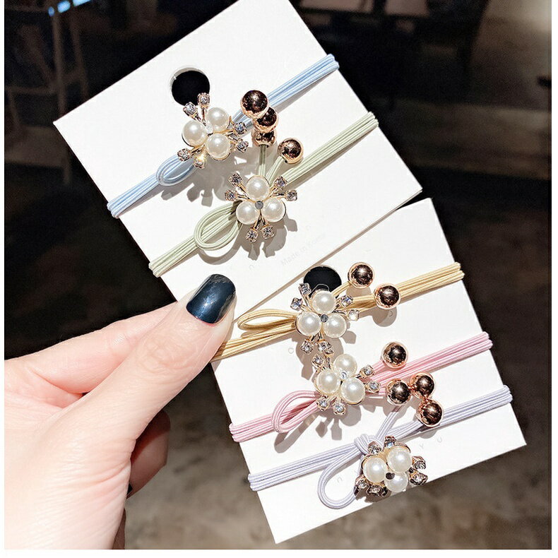【學興書局】M28 韓版 小清新 珍珠水鑽花朵髮圈 髮帶 韓系 簡約氣質髮圈 百搭耐用不傷髮 馬尾 丸子頭