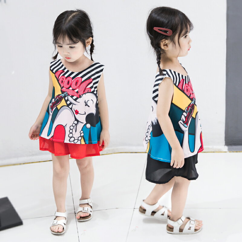 童裝女童夏裝新款洋氣套裝兒童韓版時尚背心短褲雪紡兩件套潮 2