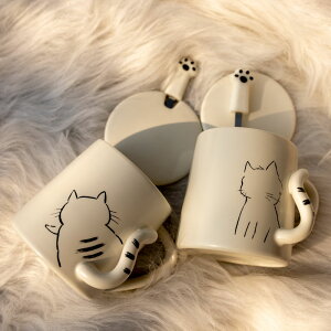 貓咪馬克盃帶蓋勺陶瓷盃子創意個性潮流辦公室簡約ins家用咖啡盃