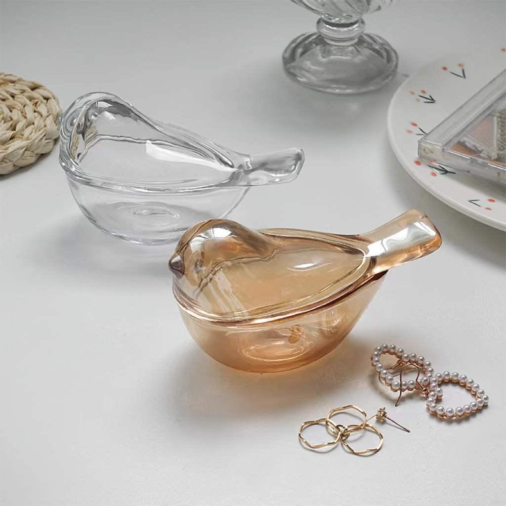 消磁碗 消磁盒 水晶碗 小鳥玻璃首飾盒透明小鳥玻璃收納罐琥珀色小鳥裝飾擺件飾品消磁碗『ZW9930』