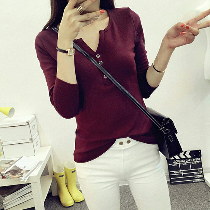 V領純色T恤上衣，加絨加厚款(4色，M~2XL) 【OREAD】【限定加碼✿全館滿額再折】