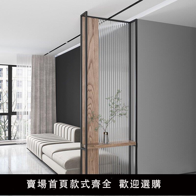 特價中✅北歐藝術入戶長虹玻璃隔斷客廳現代簡約玄關鐵藝實木屏風不銹鋼