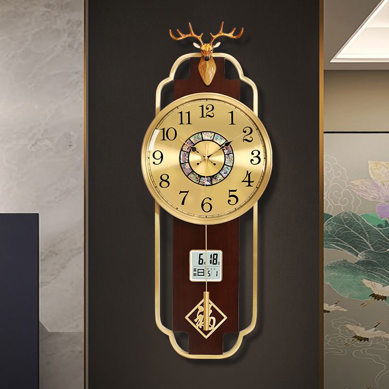 掛鐘 時鐘 客廳時鐘 新中式黃銅高檔掛鐘客廳掛鐘時尚新款豪華溫度擺鐘表日歷掛墻時鐘