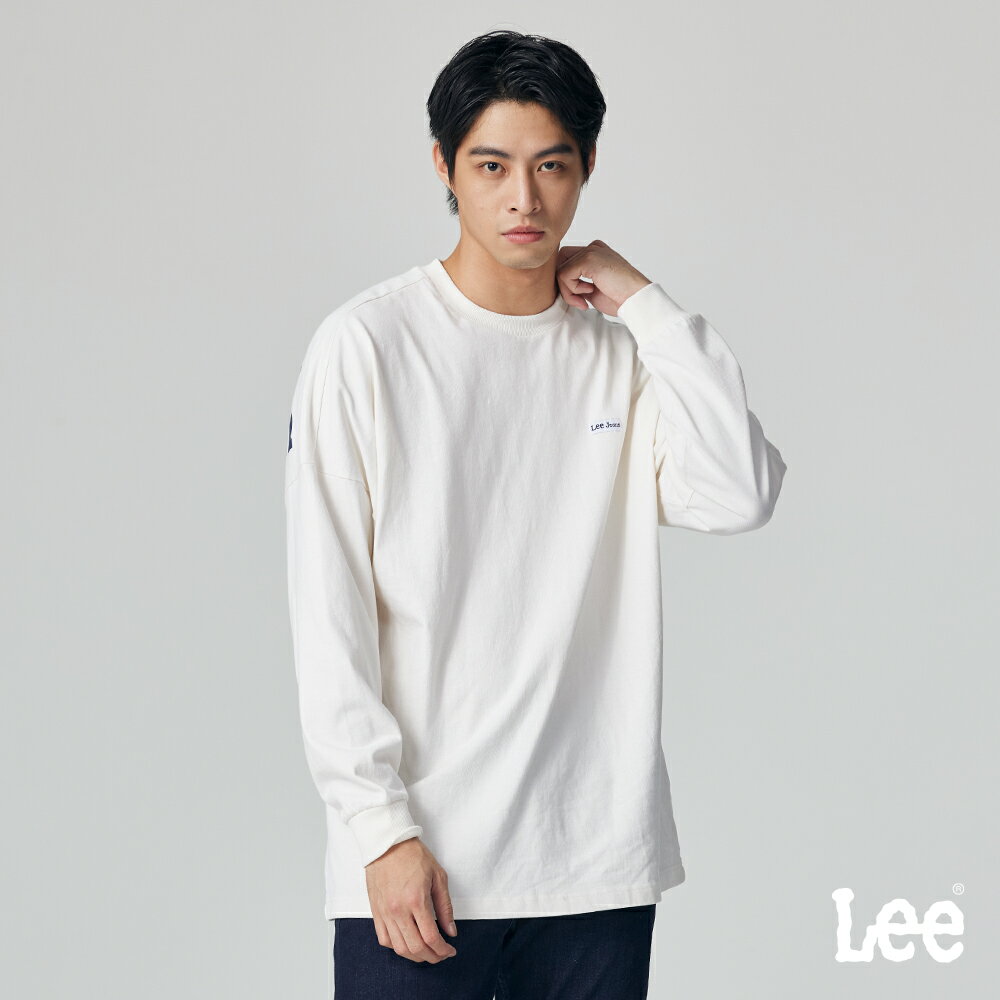 Lee 男款 寬鬆版 文字織標 背後大Lee jeans 厚長袖T恤 | Modern