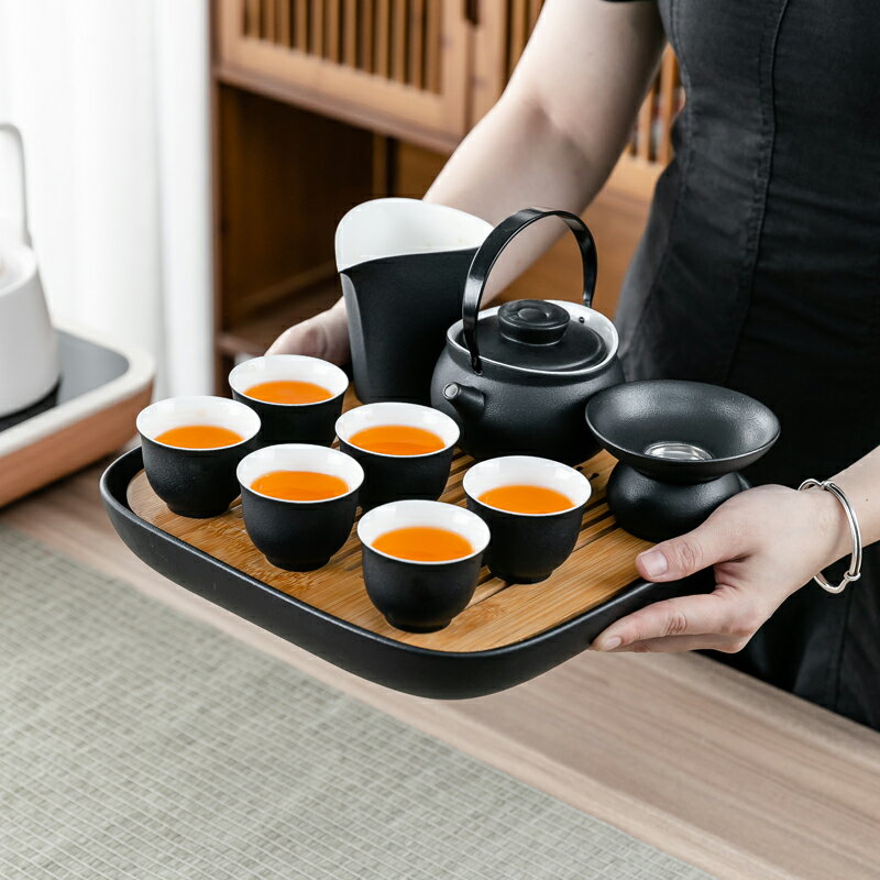 黑陶禪風茶盤茶具套裝家用簡約日式整套功夫泡茶壺茶杯干泡盤