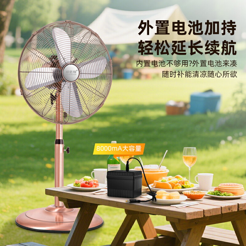{可打統編 保固一年}可充電落地扇家用大風力立式戶外蓄電池全金屬仿復古太陽能電風扇 1