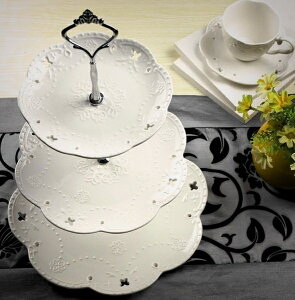 陶瓷水果盤歐式三層點心盤蛋糕盤多層糕點盤客廳創意糖果托盤架子 店慶降價