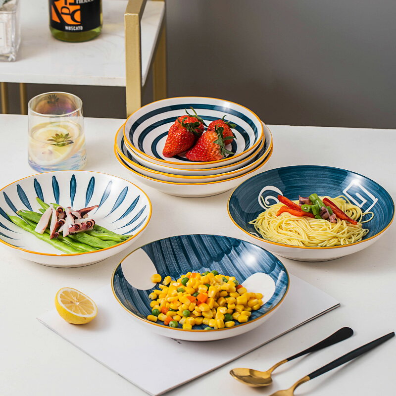 陶瓷盤子家用菜盤創意日式個性網紅餐盤組合碟子湯盤碗碟套裝餐具