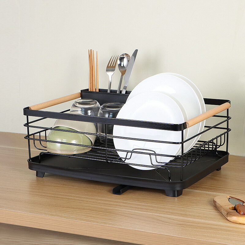 楓林宜居 批發定制 廚房置物架單層黑色櫸木防滑碗碟架 加厚瀝水收納架