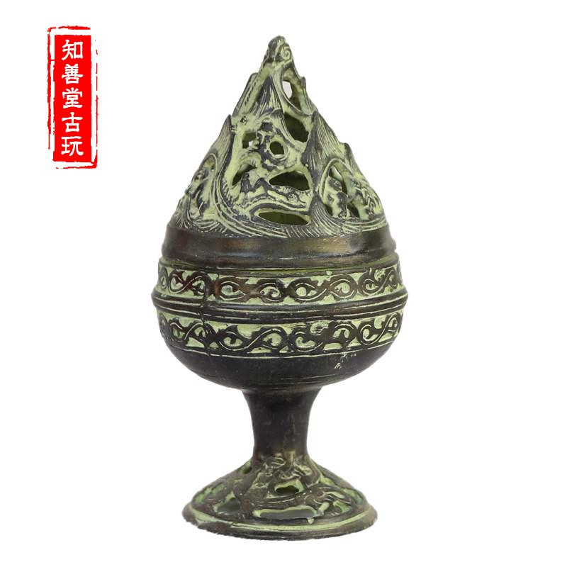 古玩雜項仿古青銅器擺件家居辦公裝飾羋月傳同款圓型鏤空香薰爐