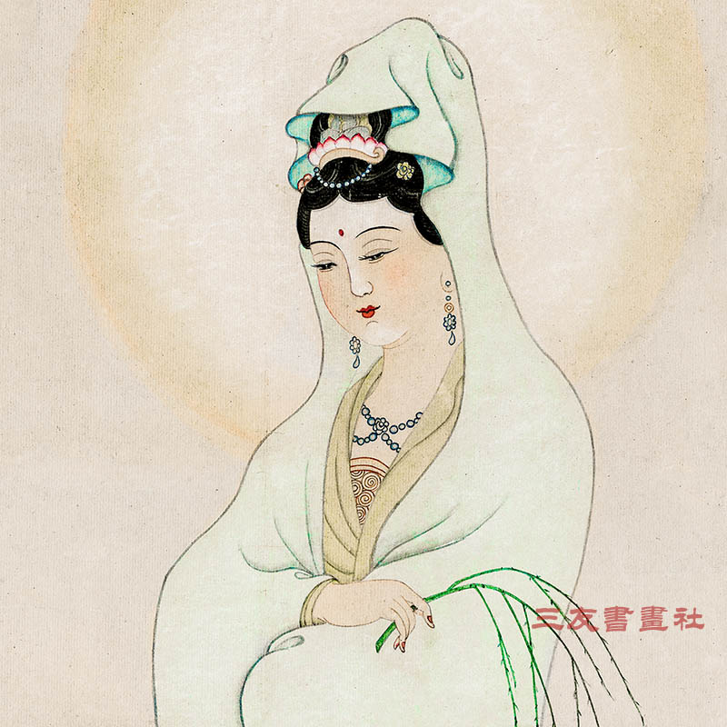 佛畫明代佚名觀音像佛畫觀音菩薩像掛軸真跡微噴復製畫已裝裱的