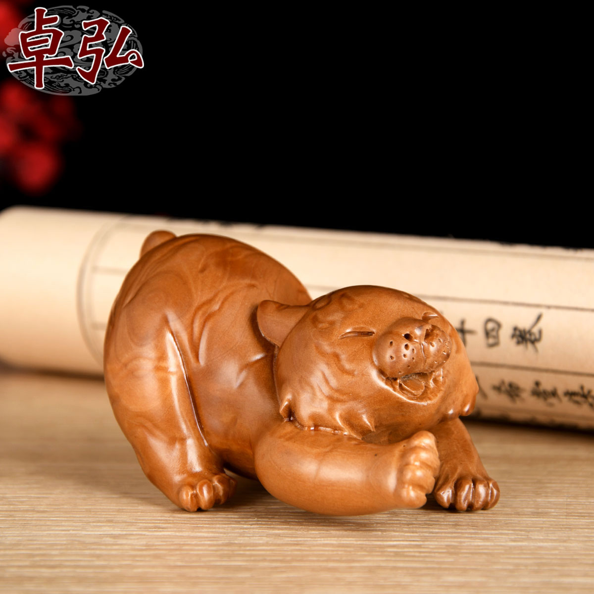 原創虎虎生財桃木老虎擺件可愛車載虎新年吉祥禮物家居裝飾