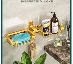 免打孔肥皂盒太空鋁浴室置物皂盒壁掛式瀝水架香皂衛生間吸盤墻壁~青木鋪子