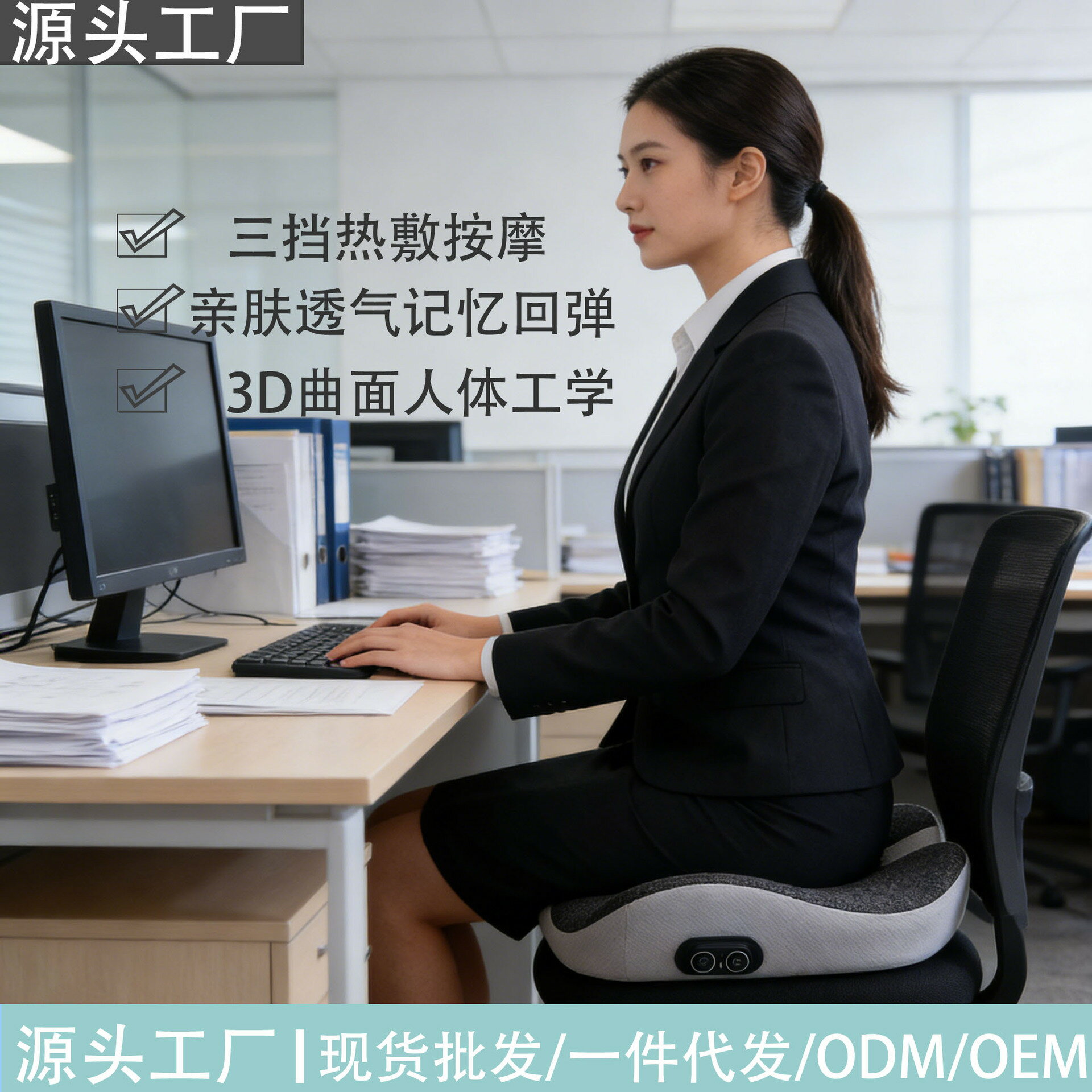 按摩熱敷坐墊恆溫加熱多檔按摩記憶棉坐墊四季通用辦公室椅墊屁墊