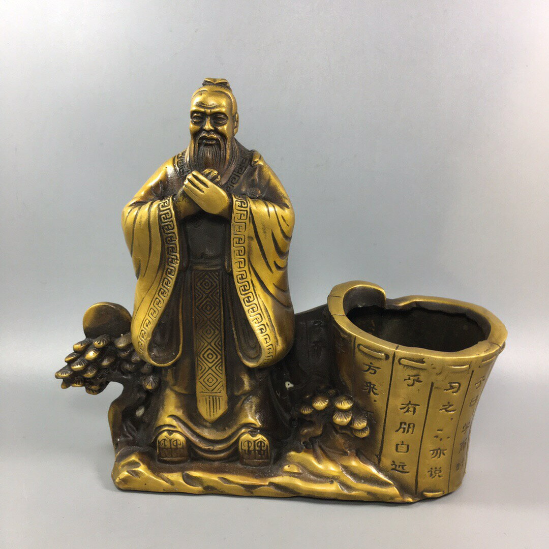 復古創意中國風純銅孔子筆筒辦公桌個性禮品擺件飾品助學業旺事業