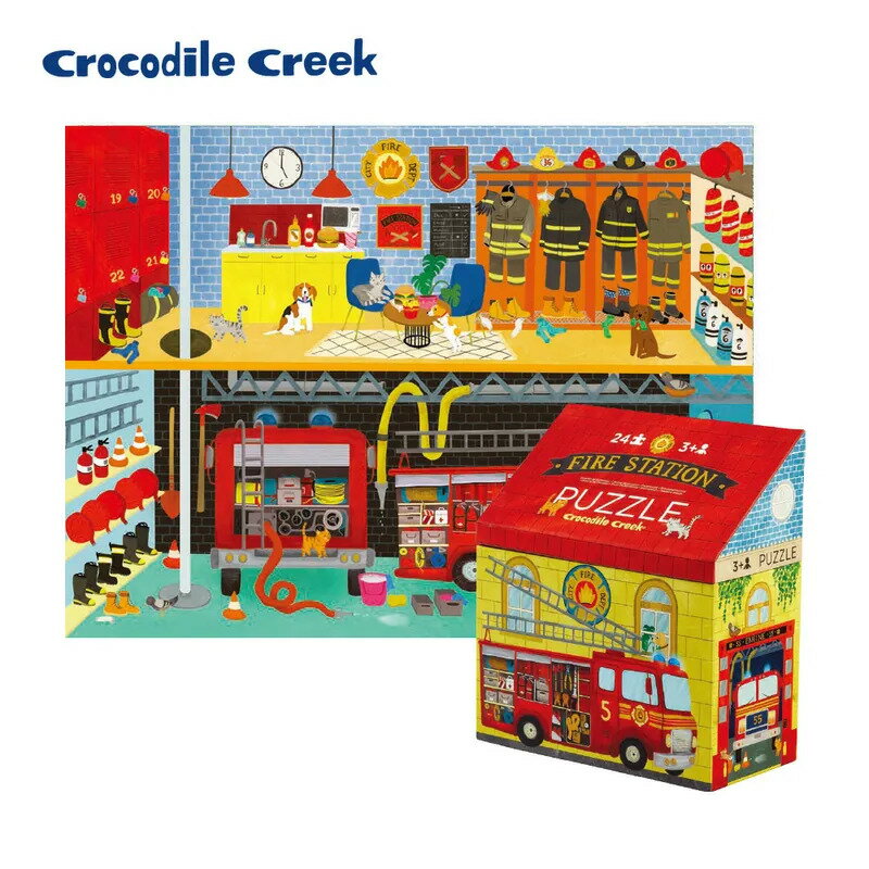 《美國 Crocodile Creek》造型小屋拼圖-消防局 (3 歲以上) 24 片 東喬精品百貨