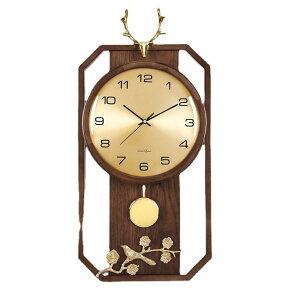 。新款新中式輕奢掛鐘 客廳創意奢華實木鐘表黃銅裝飾中國風時鐘