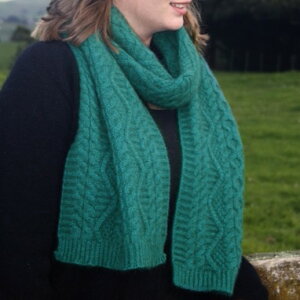 【翡翠綠色】特寬華麗編織紐西蘭貂毛羊毛圍巾 手織感毛線編織圍巾保暖圍巾