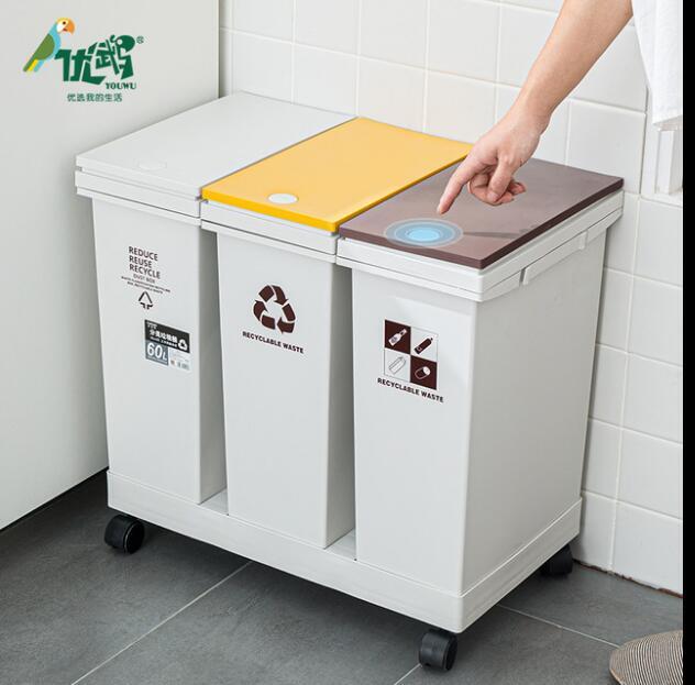 塑料分類垃圾桶 用日式按壓式垃圾桶 垃圾分類帶輪垃圾桶