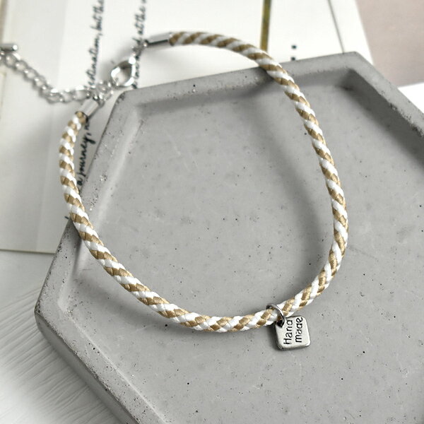 腳鍊 英字方牌白卡其編織【NAS42】