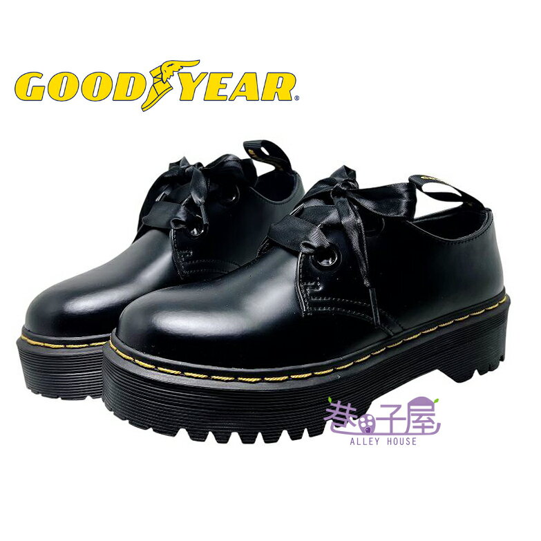 GOODYEAR固特異 時尚經典款 女鞋 嚴選牛皮 緞帶鞋帶 增高馬汀鞋 低筒馬汀 [GAWC42900] 黑【巷子屋】