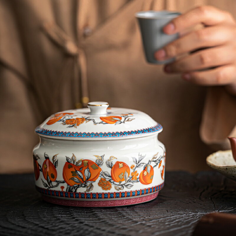 陶福氣 小容量茶葉罐中式陶瓷儲物罐功夫茶具配件茶室茶館密封罐