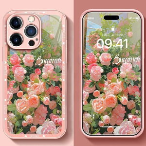 粉色玫瑰花手機保護殼蘋果121314手機殼iPhone121314promax玻璃1213mini高級