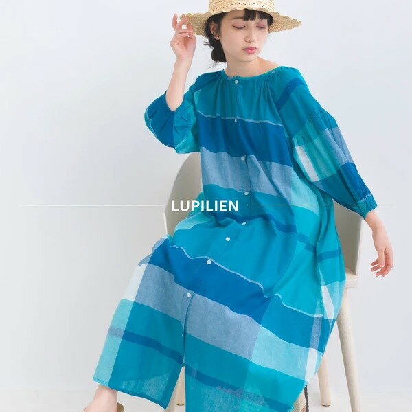 綺丹尼 日本Lupilien輕盈透明格紋印花襯衫式七分袖洋裝 3色 日本🇯🇵直送