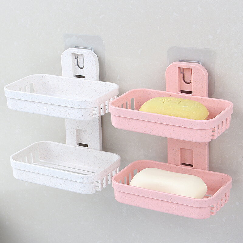新款雙層肥皂盒吸盤壁掛式香皂肥皂架家用瀝水香皂盒免打孔置物架